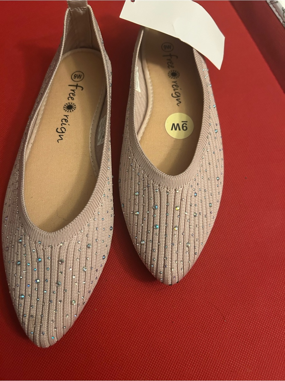 Women's Blush Knit Ballet Flats with Rhinestones